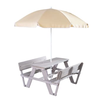 OUTDOOR + - Kindersitzgruppe Outdoor mit Lehne und Schirm Set, Grau