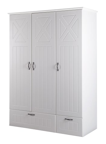 CONSTANTIN - Kleiderschrank mit 3 Türen und 2 Schubladen, gefräst Weiß