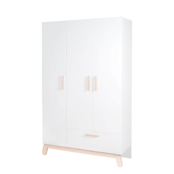 CLARA - Kleiderschrank mit 3 Türen und 1 Schublade - Weiß/Buche