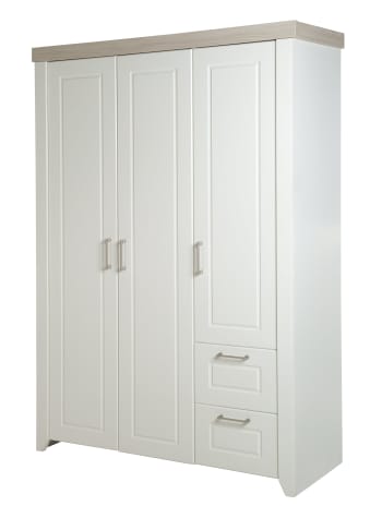 FELICIA - Kleiderschrank mit 3 Türen und 2 Schubladen, Weiß/Luna Elm