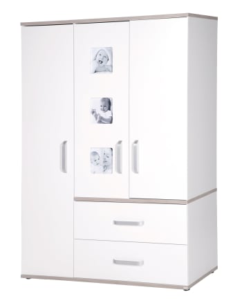 MORITZ - Kleiderschrank mit 3 Türen, 2 Schubladen, Bilderrahmen, Weiß