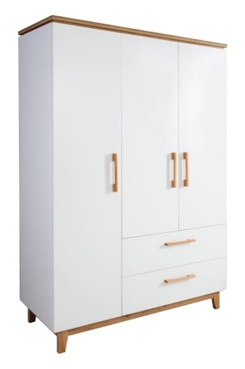 FINN - Kleiderschrank mit 3 Türen und 2 Schubladen, Weiß/Goldeiche