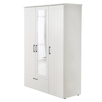 SYLT - Kleiderschrank mit 3 Türen, 1 Schublade und Spiegeltür, Weiß