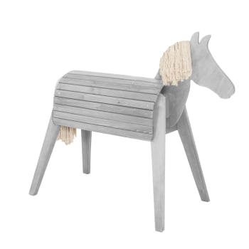 OUTDOOR + - Cheval de jardin en bois lasuré gris avec crinière et queue