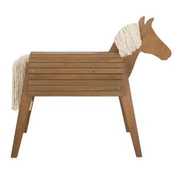 OUTDOOR + - Cheval de jardin en bois lasuré teck avec crinière et queue