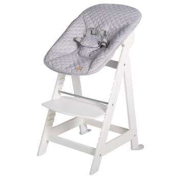ROBA STYLE - Chaise haute avec transat inclinable gris en bois blanc