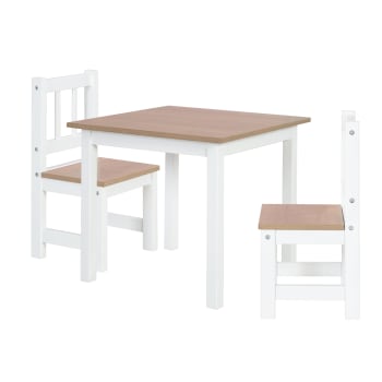 WOODY - Ensemble table et 2 chaises enfant effet bois blanc