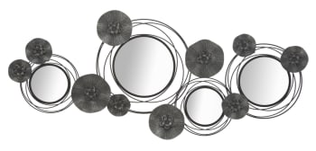 DARK ROUND - Pannello decorativo 3D in metallo grigio e specchi cm 117x5,5x49