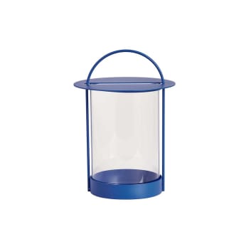 Maki - Lanterne bleu en métal et en verre Ø20,5xH29cm