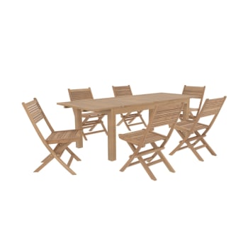 Nido - Ensemble table rectangulaire et 6 chaises de jardin en bois de teck