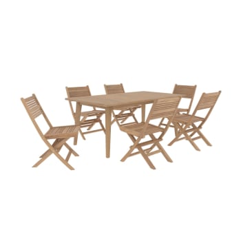 Barton - Conjunto de mesa y 6 sillas de jardín de madera de teca