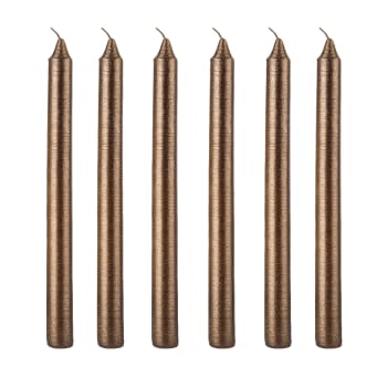 Stripes - Set de 6 bougies marrons métallique H25