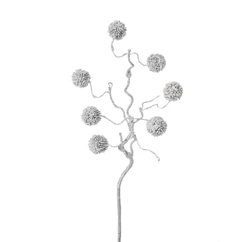 Noël - Branche de pompons pailletés artificielle argentée H50
