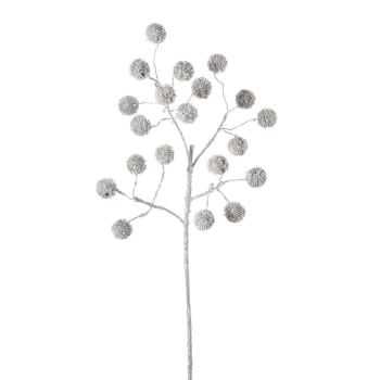 Noël - Branche de pompons pailletés artificielle argentée H94