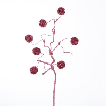 Noël - Branche de pompons pailletés artificielle rose H50