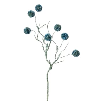 Noël - Branche de pompons pailletés artificielle bleue H50