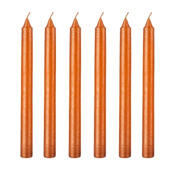 Stripes - Lote de 6 velas naranja metálico h25