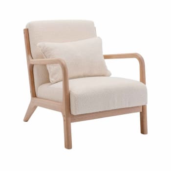 Lorens - Skandinavischer Sessel aus Holz mit strukturiertem Bouclé-Bezug, Beige