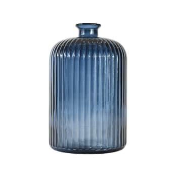 Kokille - Vase en verre recyclé strié  Bleu Nuit 23 cm