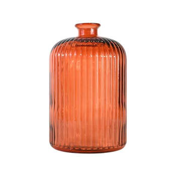Kokille - Vase en verre recyclé strié  Brique 23 cm