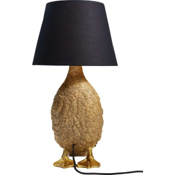 Lámpara con forma de pato en poliresina dorada con pantalla negra 58c