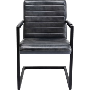 Cantilever - Chaise avec accoudoirs en cuir gris et acier noir