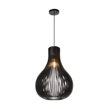 Zita - Lampe suspendue en bois noir hauteur industrielle 190cm