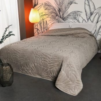 GRAZIA - Dessus de lit feuillages polyester taupe 240x260cm