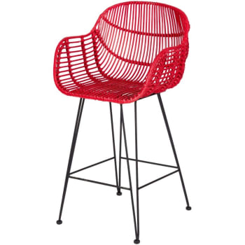 Oslo - Chaise haute de bar en rotin rouge et métal