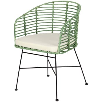 Yanis - Chaise en rotin tressé vert et métal