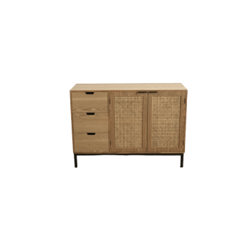 Marceau - Sideboard mit 3 Schubladen und 2 Türen aus Rohrgeflecht und Metall