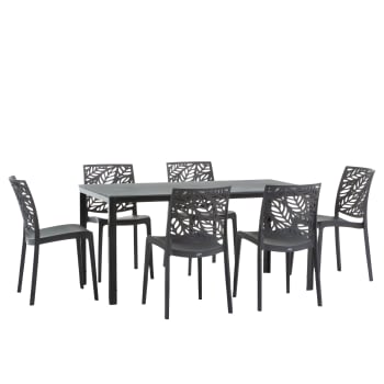 THOMAS + 6 DAFNE - Set tavolo rettangolare antracite e 6 sedie in resina antracite
