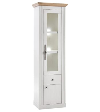 MARKLE - Vitrina alta 2 puertas 1 cajón color blanco provenzal