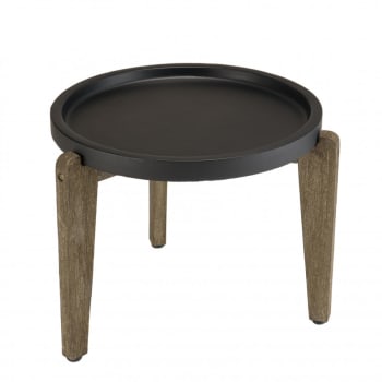 Hans - Table d'appoint 55x52cm plateau béton noir mat pieds acacia