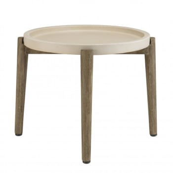 Hans - Table d'appoint ronde D50 plateau béton beige pieds acacia