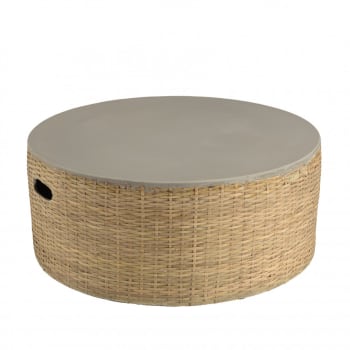 Hans - Mesa de centro redonda con tablero de hormigón y base de bambú natural