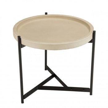 Hans - Table d'appoint 52x50cm plateau béton beige pieds métal noir