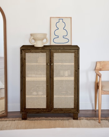 Rattan Schuhschrank Mit 2 Türen – Naturlook Sideboard Mit Stauraum Für Schuhe & Deko