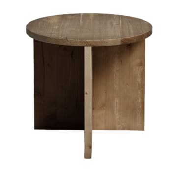 Nicole - Table d’appoint ronde en bois de sapin couleur marron vieilli