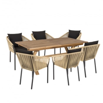 Malo - Salon de jardin 6 pers - 1 table rect. 180x100cm et 6 fauteuils beiges