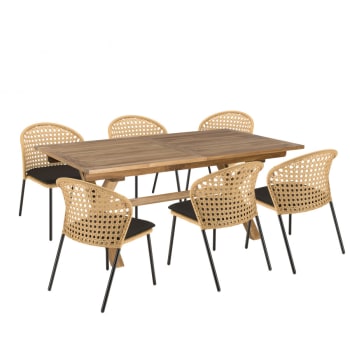 Malo - Salon de jardin 6 pers. - 1 table rect. 180x100cm et 6 chaises beiges