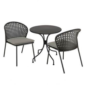 Malo - Salon de jardin 2 pers - table ronde D70 et 2 chaises grises et noires
