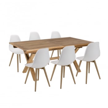Malo - Salon de jardin 6 pers. 1 table rect. 180x100cm et 6 chaises blanches