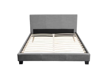 Yoko - Cadre de lit avec tête de lit, sommier à lattes - Gris - 160 cm