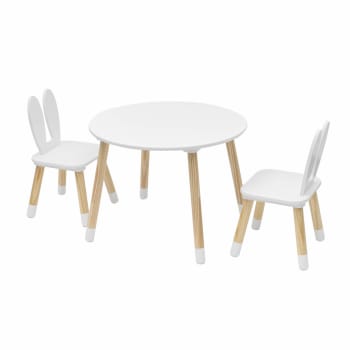Set con tavolo basso con 2 sedie per bambini in MDF bianco