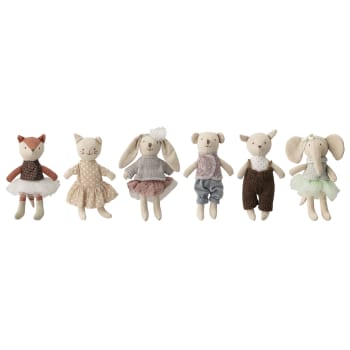 ANIMAL FRIENDS - Petites peluches 6 animaux en coton rose H4.5cm