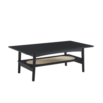 Table Basse Design Coralie 120 Cm - Noir Et Cannage Bambou - Paris Prix