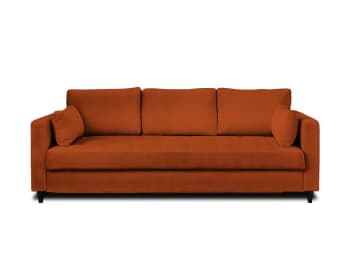 Anna - 3-Sitzer Sofa mit Bettfunktion aus Samt Rostfarben