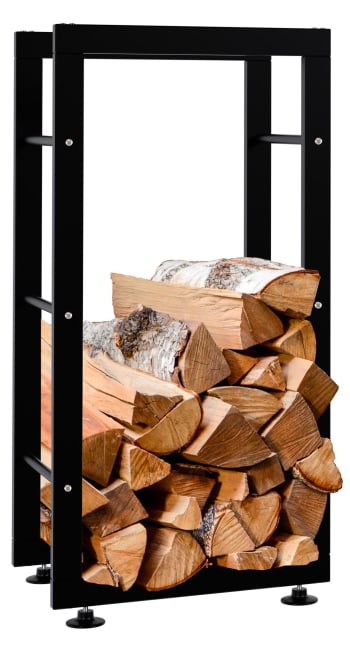 Serviteur de cheminée - porte bûches - range bûches multi-accessoires  étagère bûches et petits bois métal noir