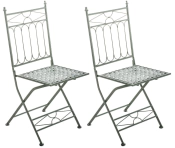 ASINA - Lot 2 chaises de jardin pliables en métal Vert antique